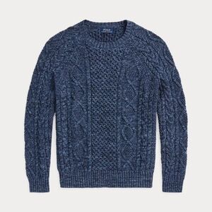 Polo Ralph Lauren The Iconic Fisherman's Sweater Chunky Cable Knit Marled Navy L
